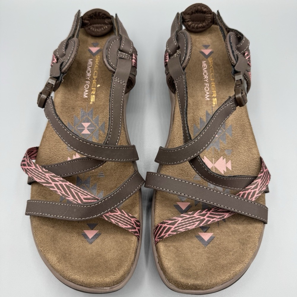 Skechers Strappy Hiking Walking Sandals Womens 8 Memory Foam Release Buckle